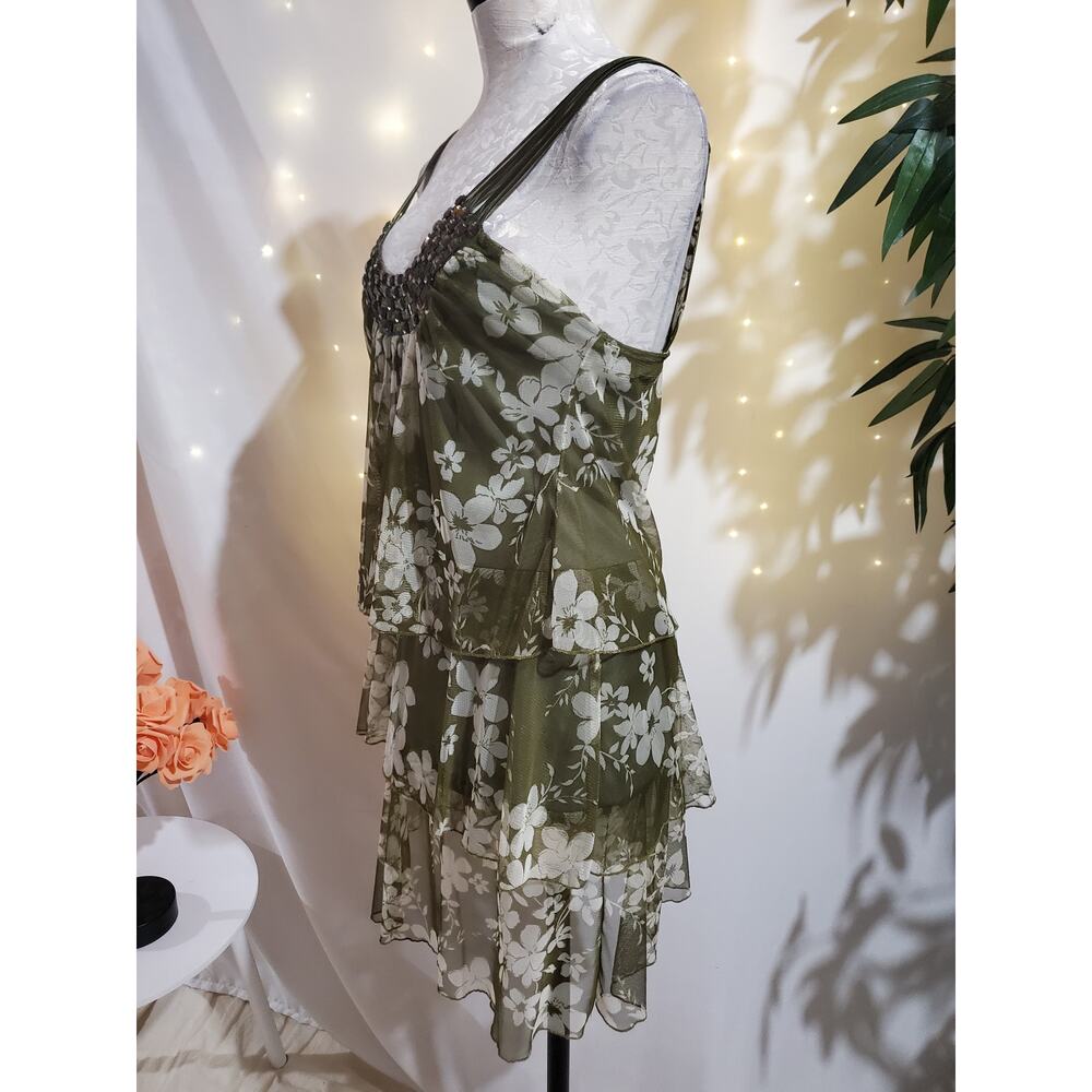 Kitty Vtg 90s Y2K Tiered Mesh Rhinestone Floral Mini Dress Size M Fairycore - Picture 5 of 9